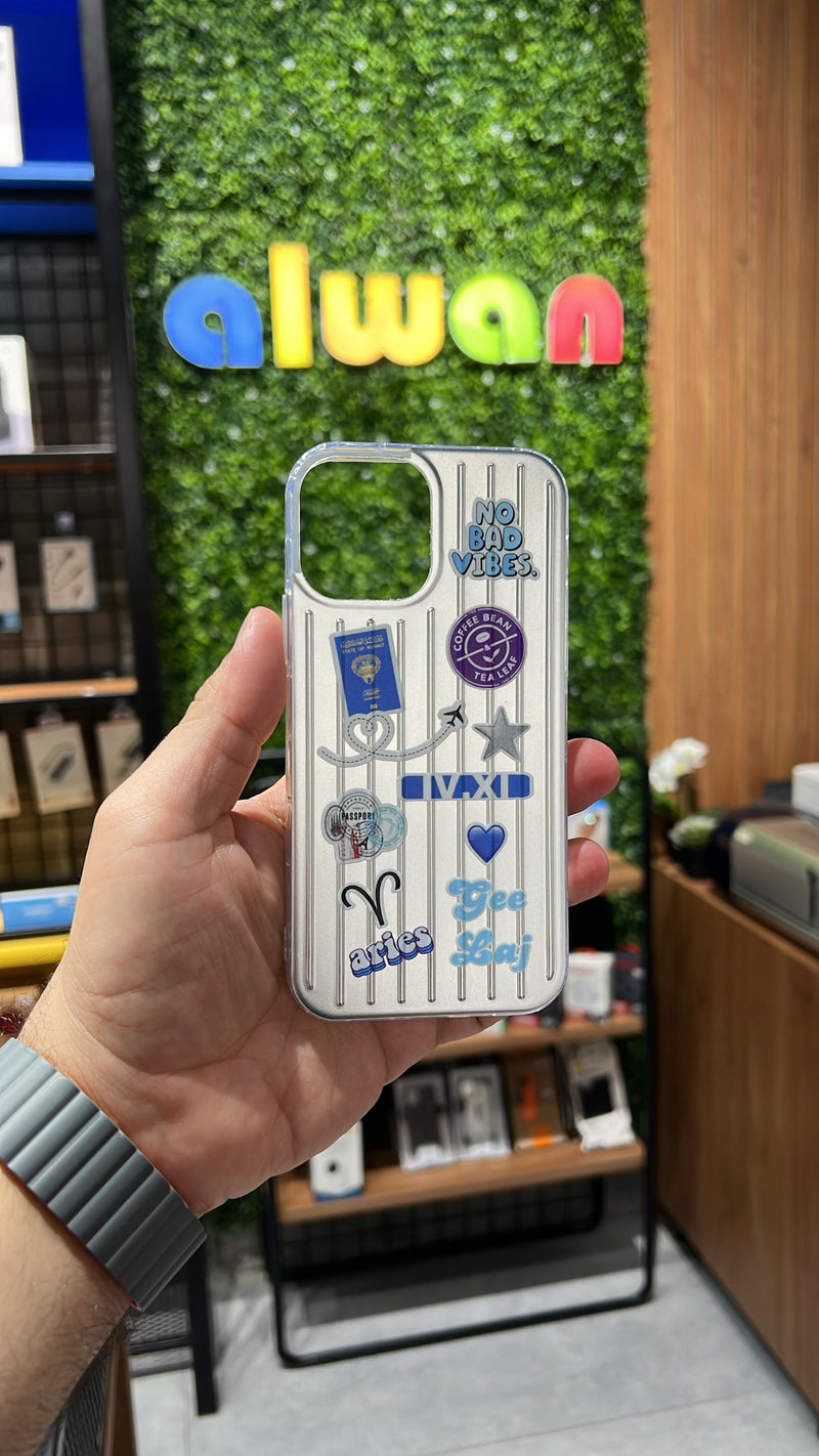 Noufa Silver Phone Case - كفر مع ستيكرز طباعة من اختياركم - الكفر + التصميم + البروفة + الطباعة - سيتم التواصل معكم لتحديد الكلمات والصور