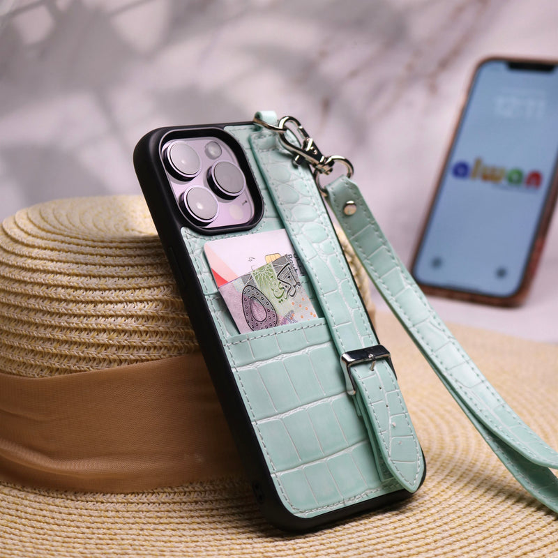 Dana Tiffany Leather Case with Card Slot and Strap - كفر مع مسكة شريطة ومكان للبطاقات وخيط علاقة
