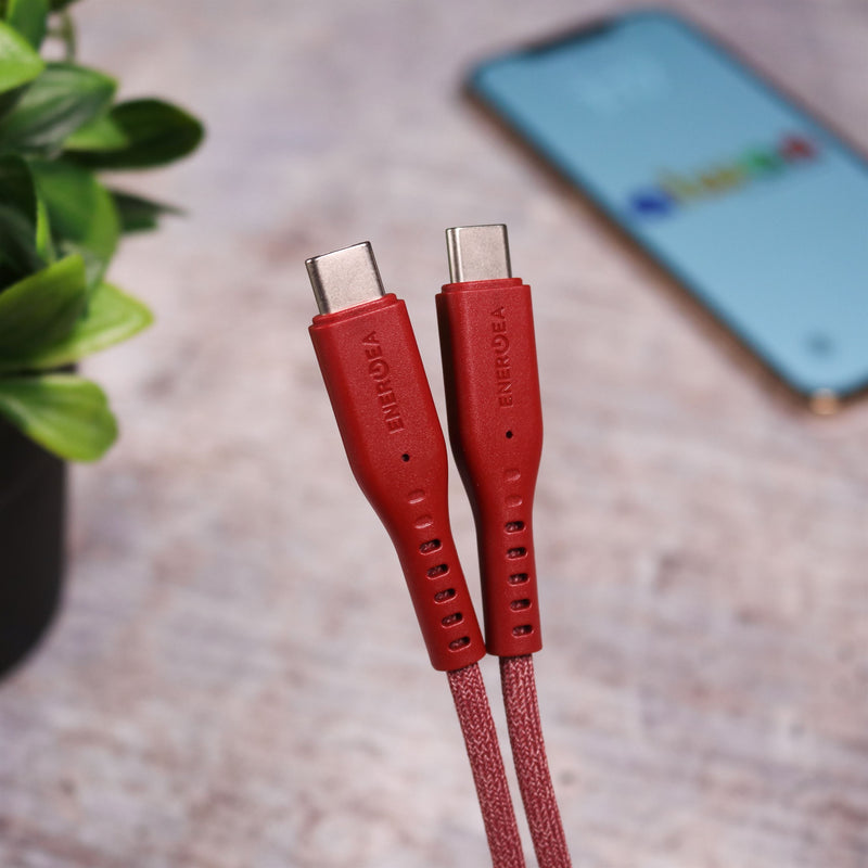 Energea Flow USB-C To USB-C Cable 1.5M - Red - سلك شحن - انيرجيا - تايب سي الي تايب سي - طول متر ونصف - كفالة 5 سنين