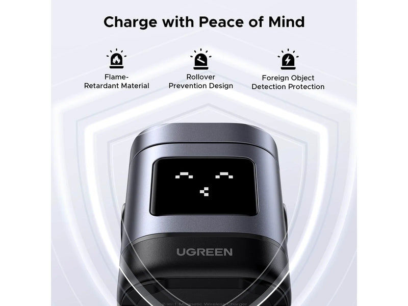 UGREEN 2-in-1 Foldable Wireless Fast Charging Station [b] - ستاند شحن - 2 في 1 - شاحن ماغ سيف وايرلس بقوة 15 واط +  ستاند + شاحن سماعة ايربودز - خاصية الشحن السريع - كفالة 12 شهر