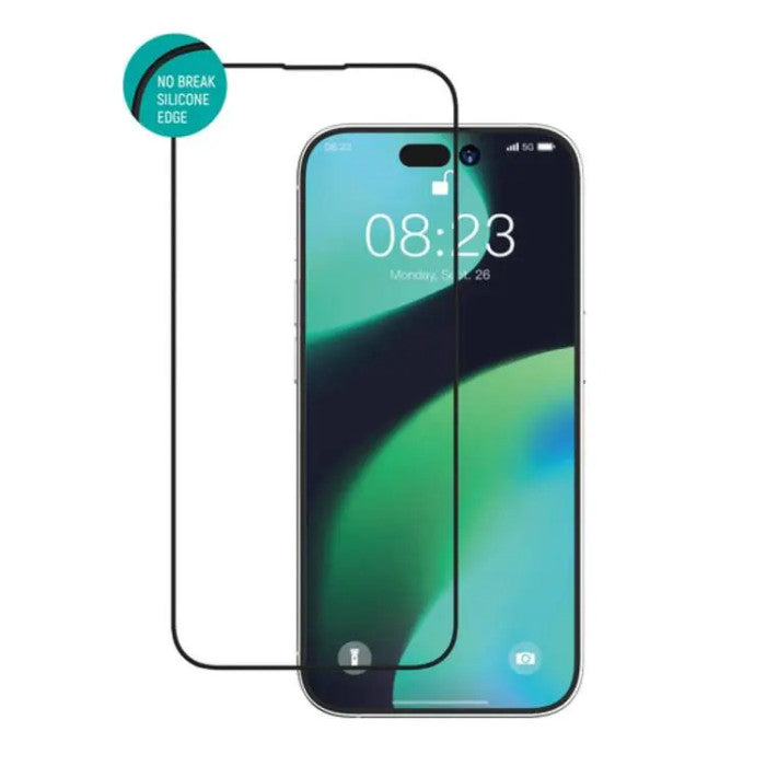 Devia Van Series Full Screen Silicone Edge Twice - Tempered Glass iPhone 14 Pro/ Pro Max - Black - حماية شاشة شفافة - وحماية كاملة لجميع اطراف الجهاز