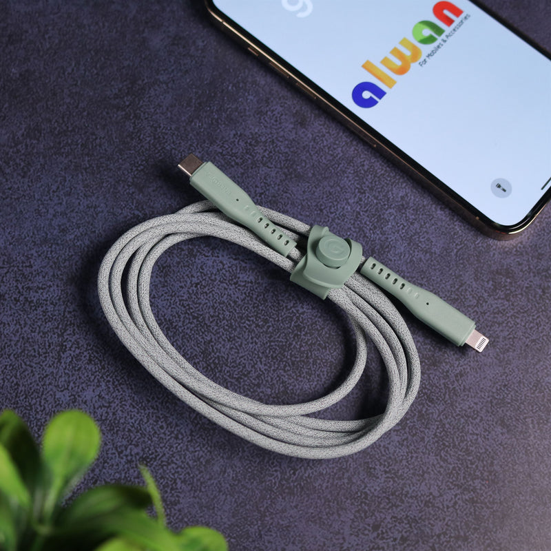 Energea Flow USB-C To Lightning Cable 1.5M - Green - سلك شحن ايفون تايب سي - انيرجيا - طول متر ونصف - كفالة 5 سنين
