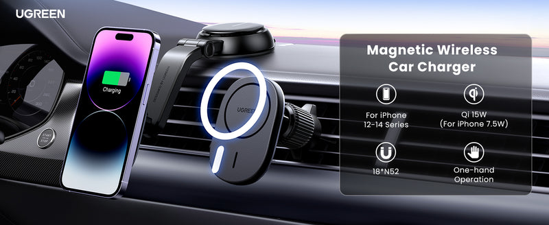 UGREEN Magnetic Car Wireless Charger 15W - [B] - ستاند سيارة - يوجرين  -شحن ماغ سيف سرعه 15 واط - مناسب لجميع انواع الاجهزة