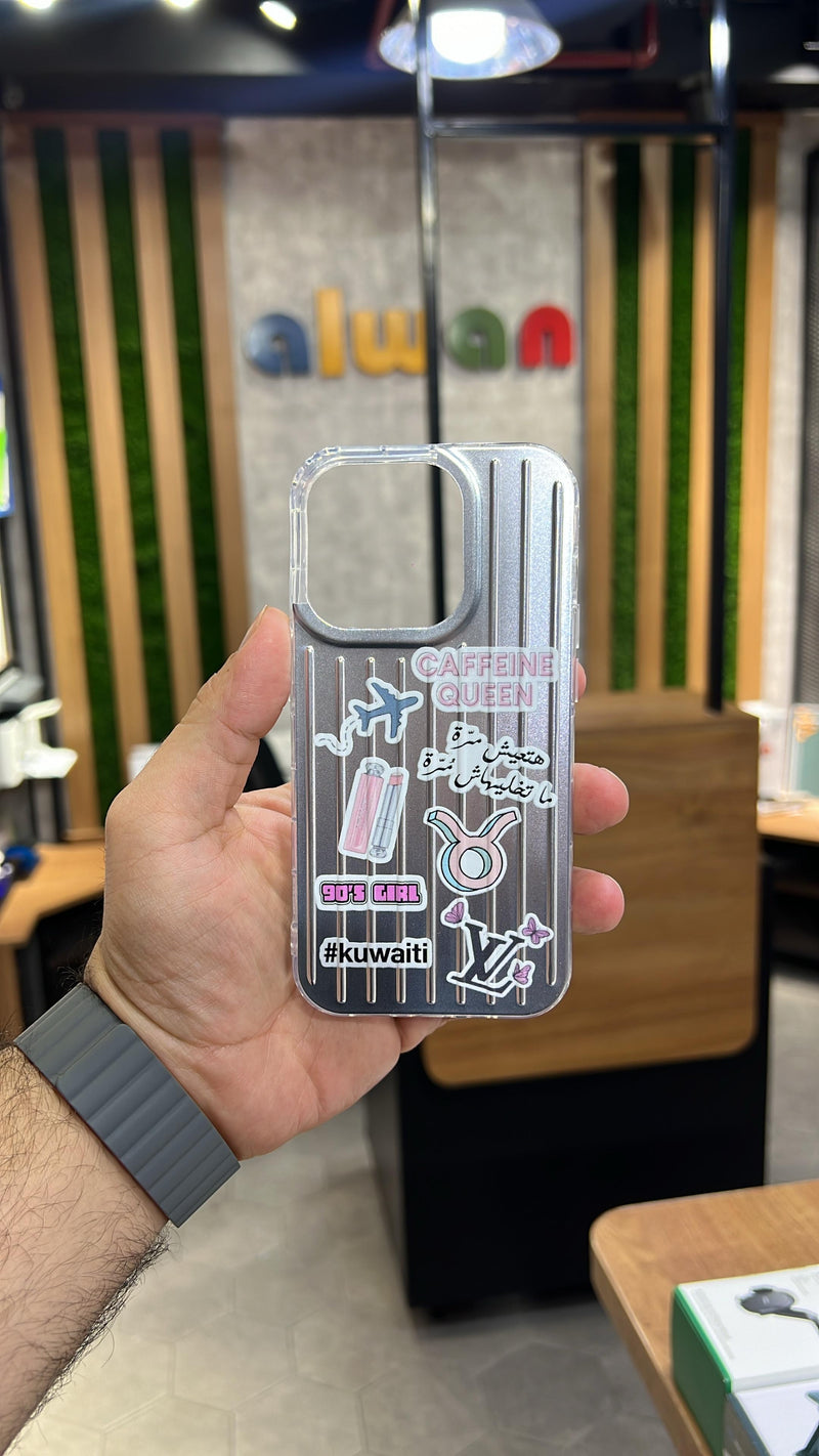 Noufa Silver Phone Case - كفر مع ستيكرز طباعة من اختياركم - الكفر + التصميم + البروفة + الطباعة - سيتم التواصل معكم لتحديد الكلمات والصور