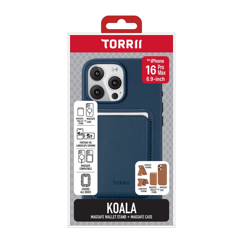 Torrii KOALA for iPhone 16 Pro/16 Pro Max - Navy [A] - كفر حماية عالية - مع ماغ سيف - محفظة + ستاند -