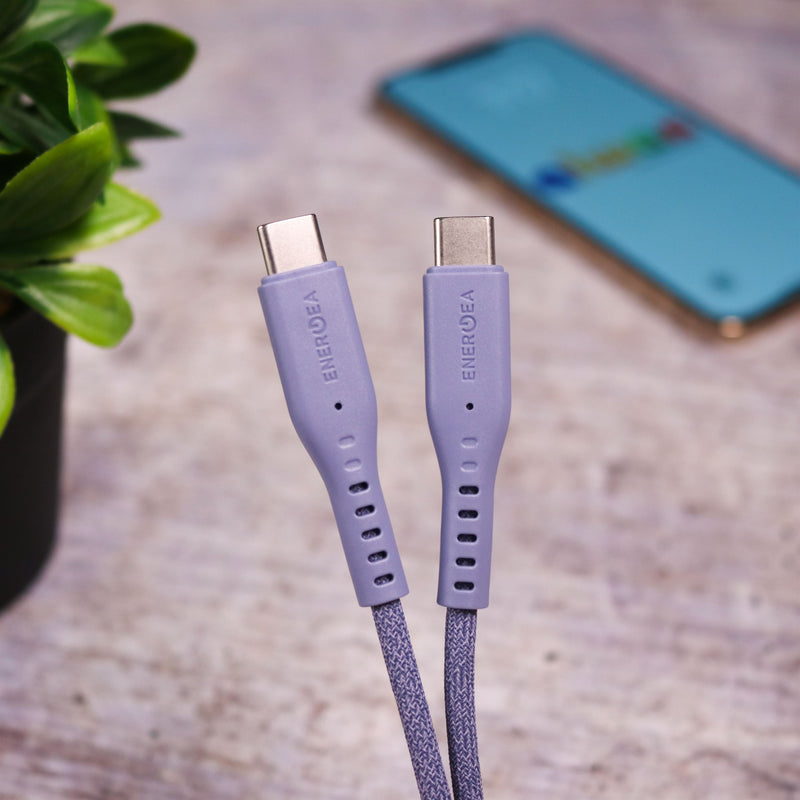 Energea Flow USB-C To USB-C Cable 1.5M - Purple - سلك شحن - انيرجيا - تايب سي الي تايب سي - طول متر ونصف - كفالة 5 سنين