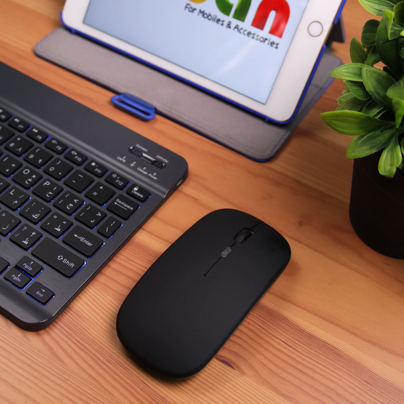 Kit Super Slim and Portable Bluetooth Keyboard with Mouse RGB (English/Arabic) - كيبورد لوحة مفاتيح مضيئه ( عربي / انجليزي ) + ماوس فأرة - بلوتوث وايرلس - لجميع اجهزة الايباد والتابلت والاجهزة اللوحية