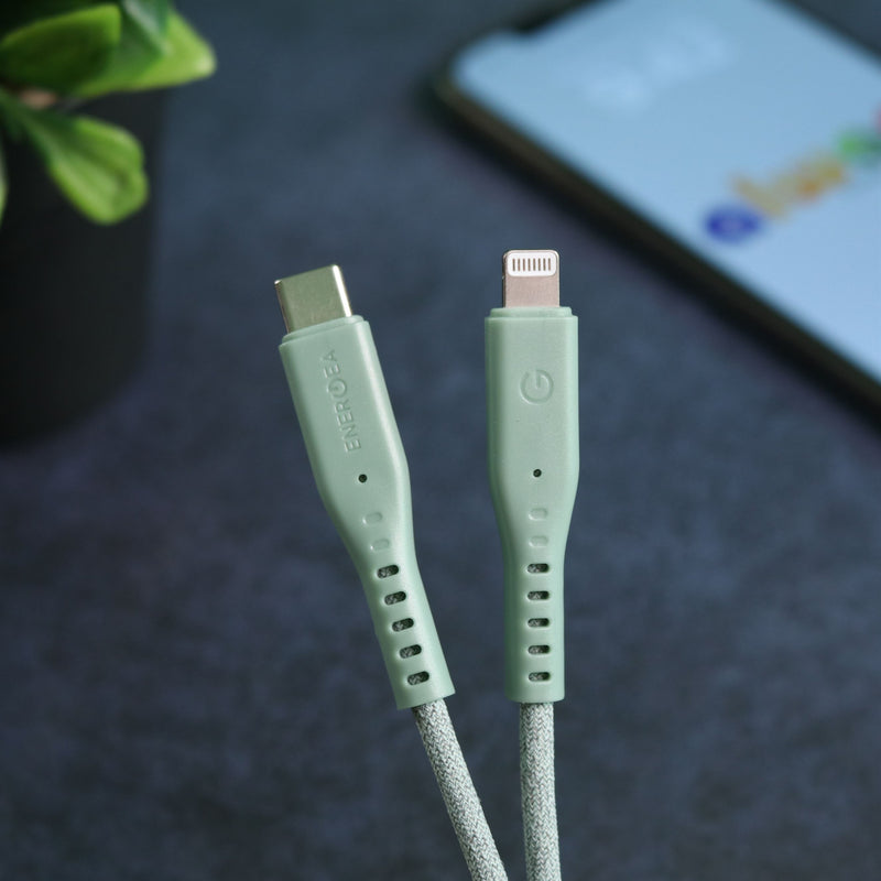 Energea Flow USB-C To Lightning Cable 1.5M - Green - سلك شحن ايفون تايب سي - انيرجيا - طول متر ونصف - كفالة 5 سنين