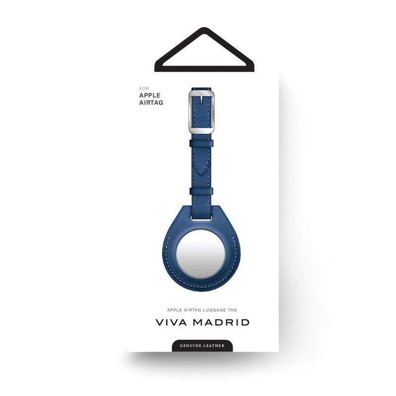 Viva Madrid Airtrax Leather Luggage Tag Case for AirTag - Blue - فيفا مدريد - ميدالية قطعة التتبع - ابل ايرتاغ
