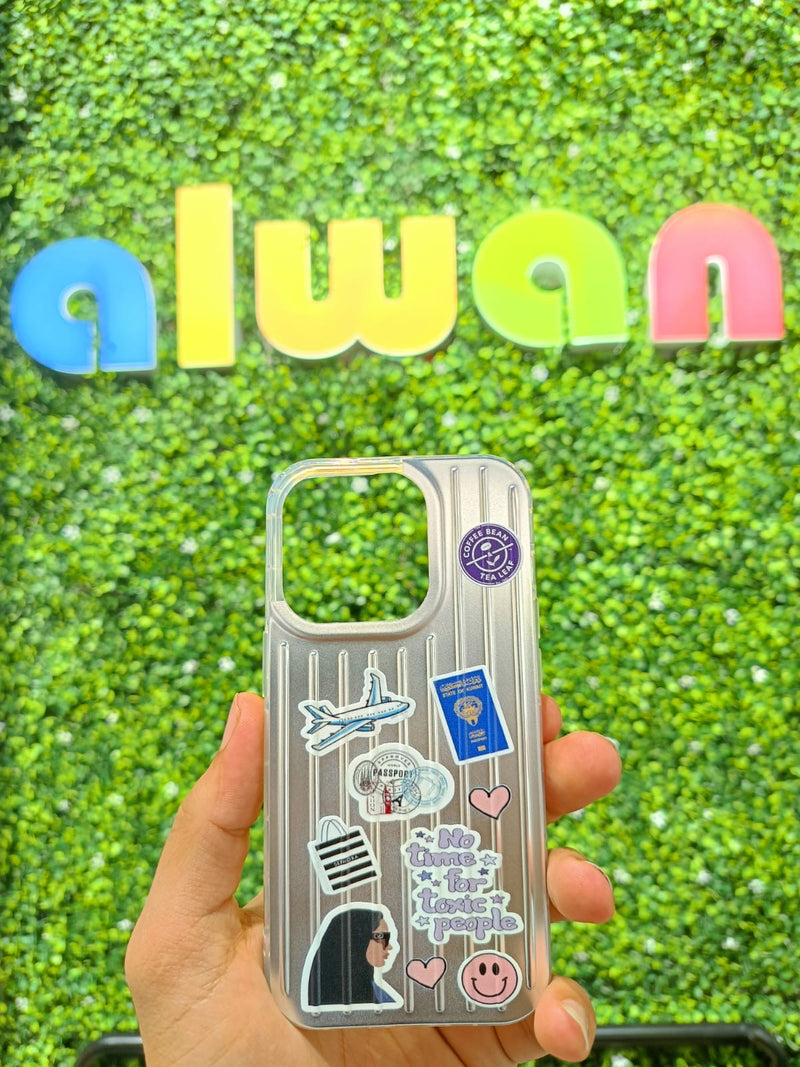 Noufa Silver Phone Case - كفر مع ستيكرز طباعة من اختياركم - الكفر + التصميم + البروفة + الطباعة - سيتم التواصل معكم لتحديد الكلمات والصور