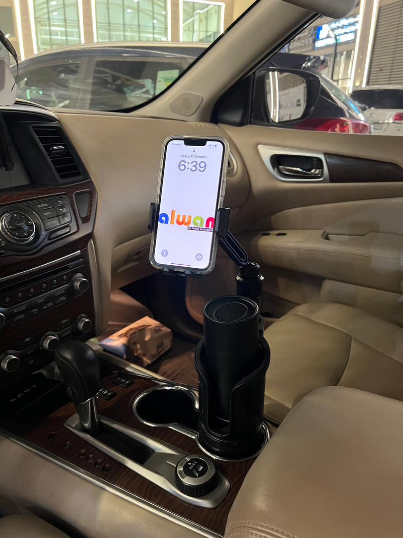 Yesido 2 in 1 Car Cup Holder Phone Mount Adjustable 4.7-7.2 Inch Cellphone Bracket – C273 - ستاند سيارة - القاعدة مكان الكوب + حامل كوب - ذراع طويل