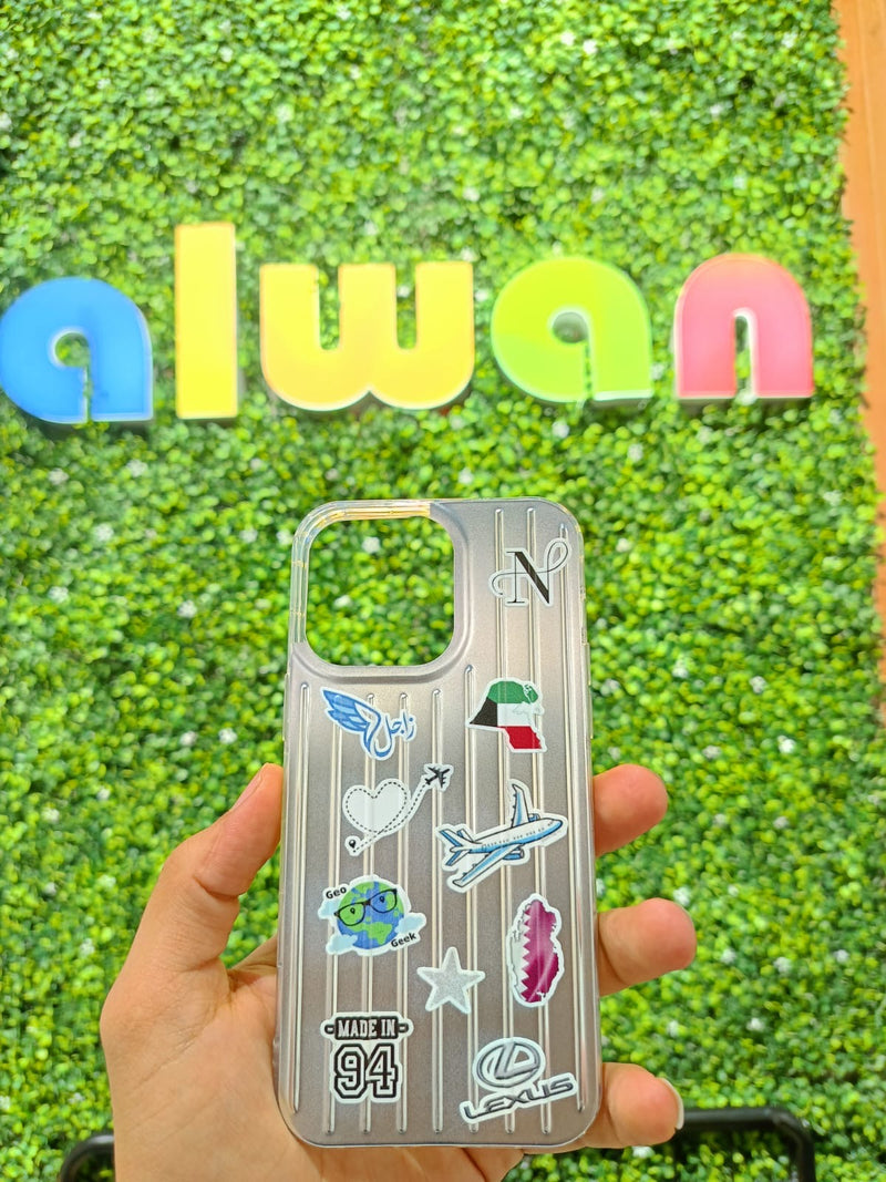 Noufa Silver Phone Case - كفر مع ستيكرز طباعة من اختياركم - الكفر + التصميم + البروفة + الطباعة - سيتم التواصل معكم لتحديد الكلمات والصور