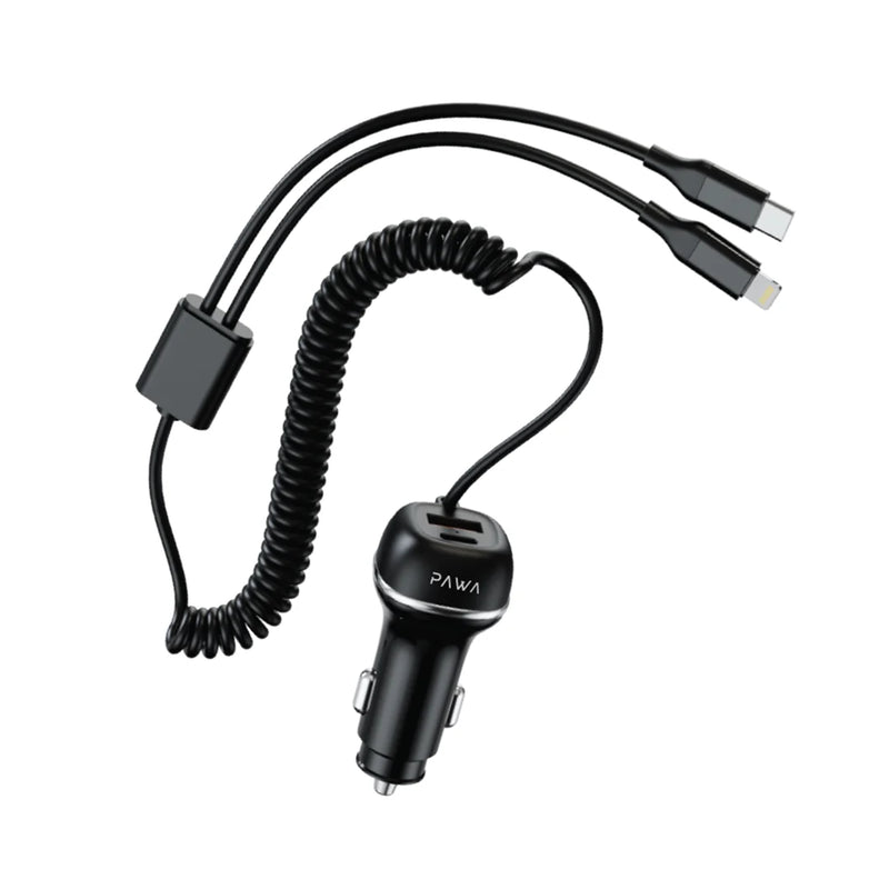 Solid Car Charger Dual Port PD+QC With USB-C and Lightning Cable [O] - شاحن ولاعة مع كيبل تايب سي  ايفون - باوا - اسود - كفالة 12 شهر