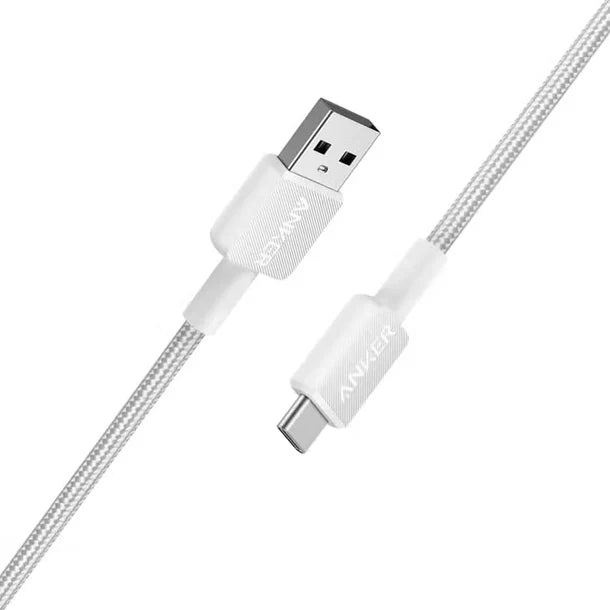 Anker 322 USB-A to USB-C Cable 1.8m Braided - white [D] - سلك شحن - انكر - تايب سي - طول 180 سم - كفالة 18 شهر