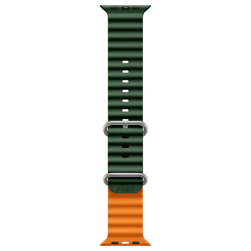 PAWA - Lagos Premium Soft Silicon Straps - Green/Orange - 49/45/44/42mm  - سير ساعه أبل واتش