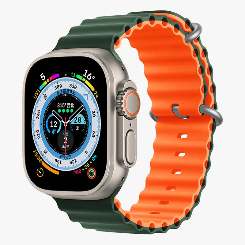 PAWA - Lagos Premium Soft Silicon Straps - Green/Orange - 49/45/44/42mm  - سير ساعه أبل واتش