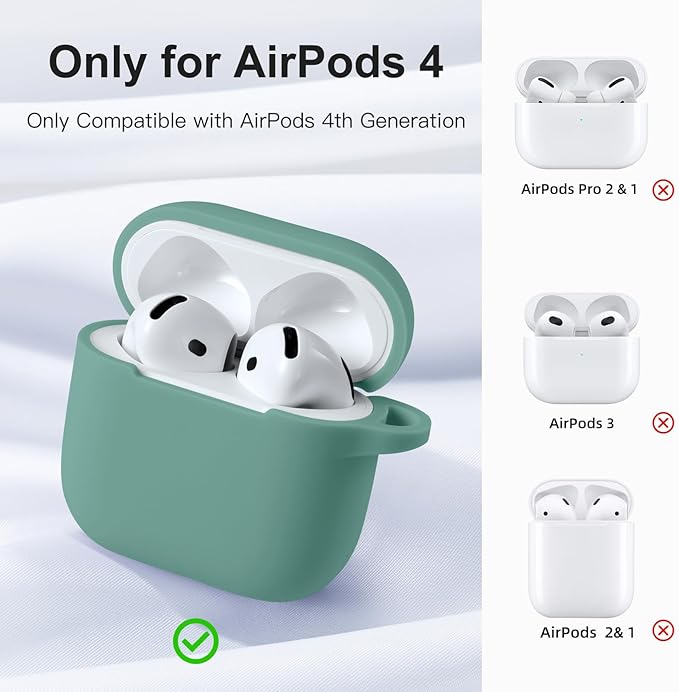 Clip AirPods 4 - 2024 Silicon Case - Dark Green - كفر حماية - سماعة ابل ايربودز 4 - 2024