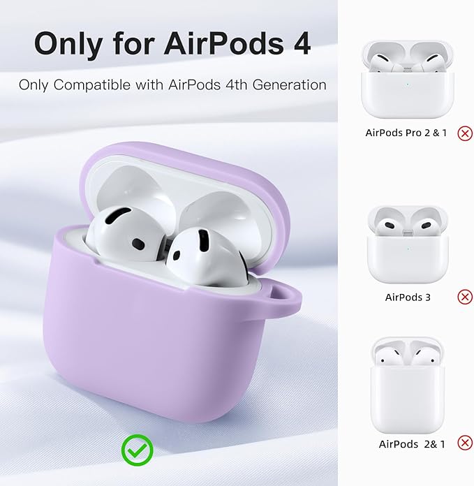 Clip AirPods 4 - 2024 Silicon Case - Lavender - كفر حماية - سماعة ابل ايربودز 4 - 2024