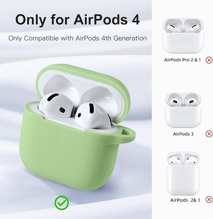 Clip AirPods 4 - 2024 Silicon Case - Matcha Green - كفر حماية - سماعة ابل ايربودز 4 - 2024