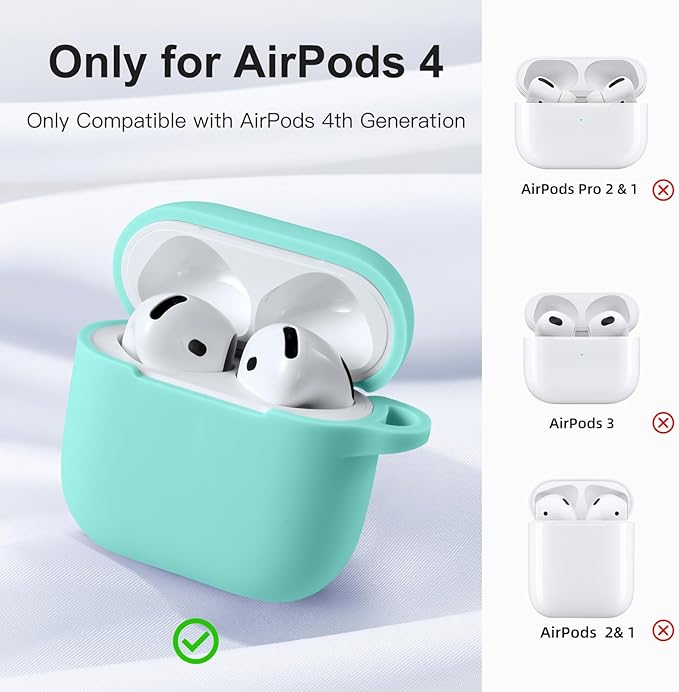 Clip AirPods 4 - 2024 Silicon Case - Mint Green - كفر حماية - سماعة ابل ايربودز 4 - 2024