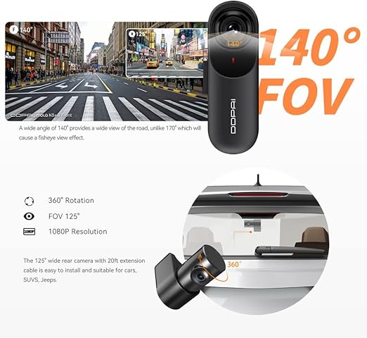 Ddpai Mola N3 Pro 1600P Dual Dashcam - كاميرا تصوير للسيارة  ( امامية + خلفية ) - 2 في 1 - عالية الجودة - بث مباشر - واي فاي - كفالة 12 شهر