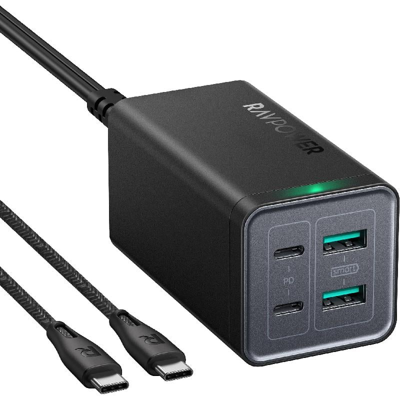 RP-PC146 PD 120W 4 Port harger Black UK 100W cable [B] - موزع بلاك حائط شحن - 2 منفذين تايب سي - 2 منفذين يو اس بي - قوة 100 واط - كفالة 12شهر