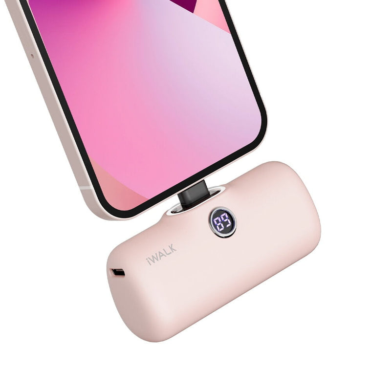 Iwalk Linkme Pro Fast Charge 4800 Mah Pocket Battery Type-C With Battery Display - Pink - بطارية متنقلة -مع شاحن تايب سي - لأجهزة الاندرويد والايفون 15 والايفون 16 - كفالة 24 شهر