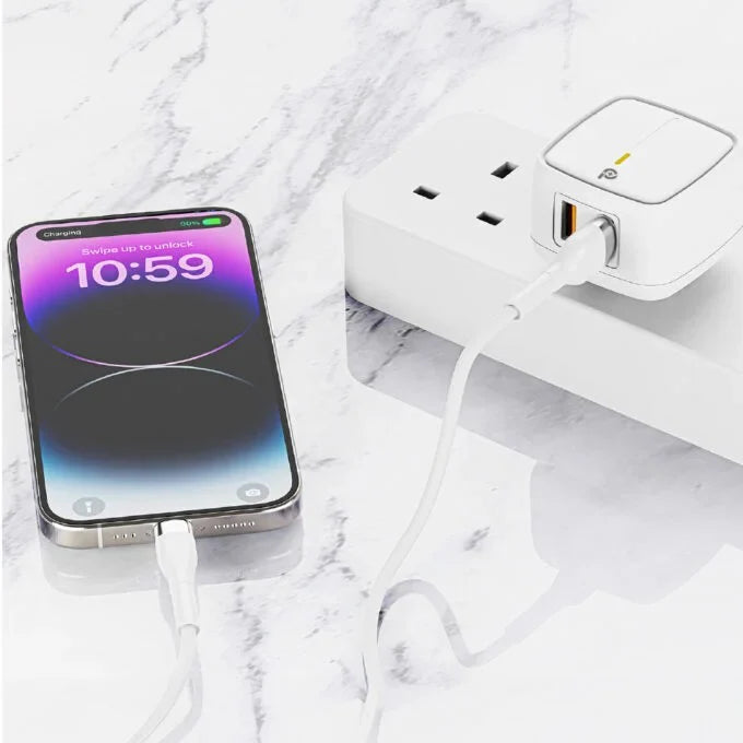 Powero+ British 12W UK Wall Charger with USB A to Type C Cable - بلاك شاحن حائط + سلك شحن تايب سي - 2 فتحتين يو اس بي - قوة 12 واط - كفالة 12 شهر