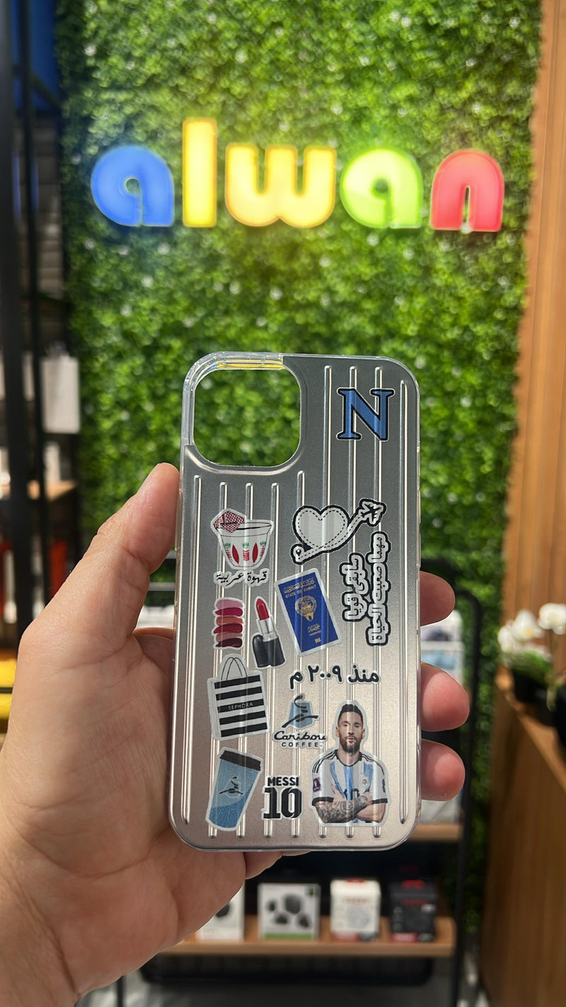 Noufa Silver Phone Case - كفر مع ستيكرز طباعة من اختياركم - الكفر + التصميم + البروفة + الطباعة - سيتم التواصل معكم لتحديد الكلمات والصور