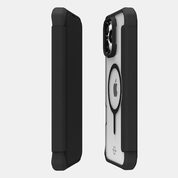 Itskins Hybrid Folio Case With Magsafe For iPhone 16 Pro Max ( 6.9" ) - Black With Recycle Leather [A] - كفر 2 في 1 - حماية عالية + محفظة + ماغ سيف