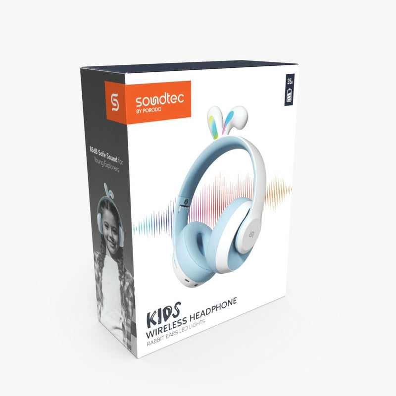 Soundtec By Porodo Kids Wireless Headphone Rabbit Ears LED Lights - Blue Bear - سماعة رأس بلوتوث - بورودو - كفالة 12 شهر