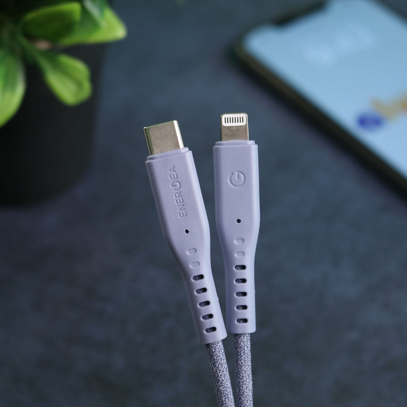 Energea Flow USB-C To Lightning Cable 1.5M - Purple - سلك شحن ايفون تايب سي - انيرجيا - طول متر ونصف - كفالة 5 سنين
