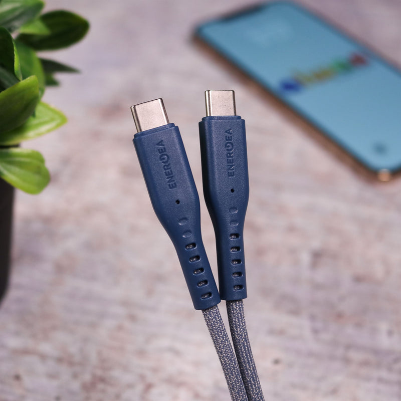 Energea Flow USB-C To USB-C Cable 1.5M - Blue - سلك شحن  تايب سي - انيرجيا - 1.5 متر - كفالة 5 سنين - لدعم الشحن السريع
