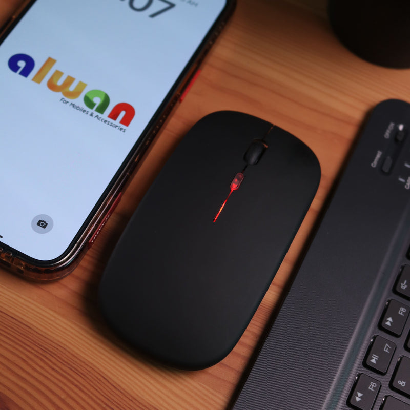 Kit Super Slim and Portable Bluetooth Keyboard with Mouse RGB (English/Arabic) - كيبورد لوحة مفاتيح مضيئه ( عربي / انجليزي ) + ماوس فأرة - بلوتوث وايرلس - لجميع اجهزة الايباد والتابلت والاجهزة اللوحية