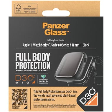 PanzerGlass Full Body Apple Watch Series 7/8/9 - 41mm - Black - حماية شاشة + كفر لساعة ابل ووتش - بانزر جلاس - عالية الجودة مقاومة للكسر
