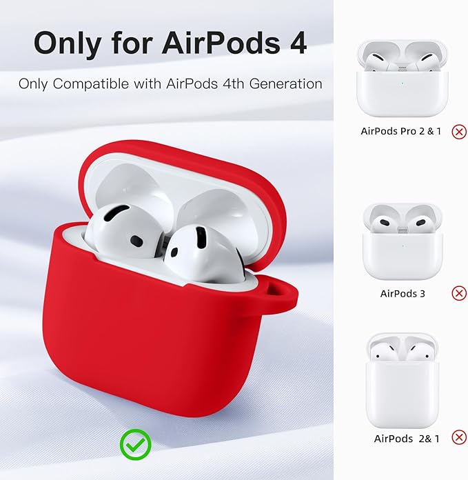 Clip AirPods 4 - 2024 Silicon Case - Red - كفر حماية - سماعة ابل ايربودز 4 - 2024