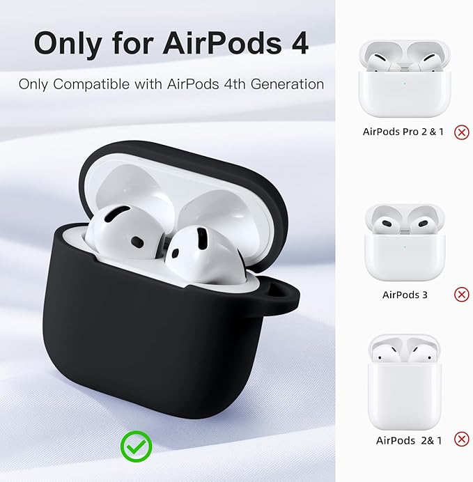 Clip AirPods 4 - 2024 Silicon Case - Black - كفر حماية - سماعة ابل ايربودز 4 - 2024