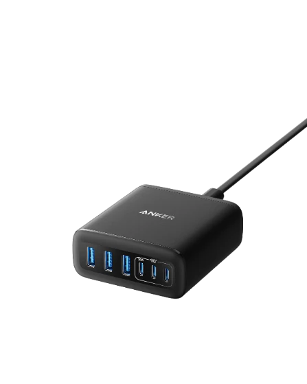 Anker Charger (112W, 6 Ports, GaN) -Black [D] - موزع شحن - انكر - 6 فتحات - قوة 112 واط - كفالة 18 شهر