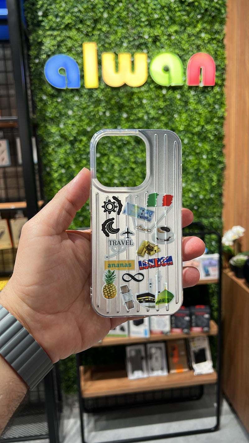 Noufa Silver Phone Case - كفر مع ستيكرز طباعة من اختياركم - الكفر + التصميم + البروفة + الطباعة - سيتم التواصل معكم لتحديد الكلمات والصور