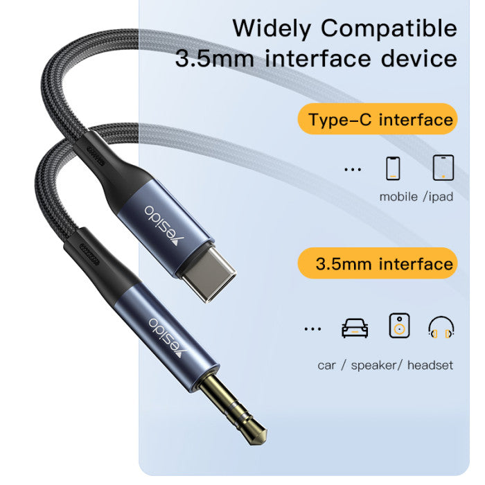 YESIDO YAU36 AUX 3.5MM to Type-C Cable [H] كيبل صوت - من تايب سي الى 3.5 مم