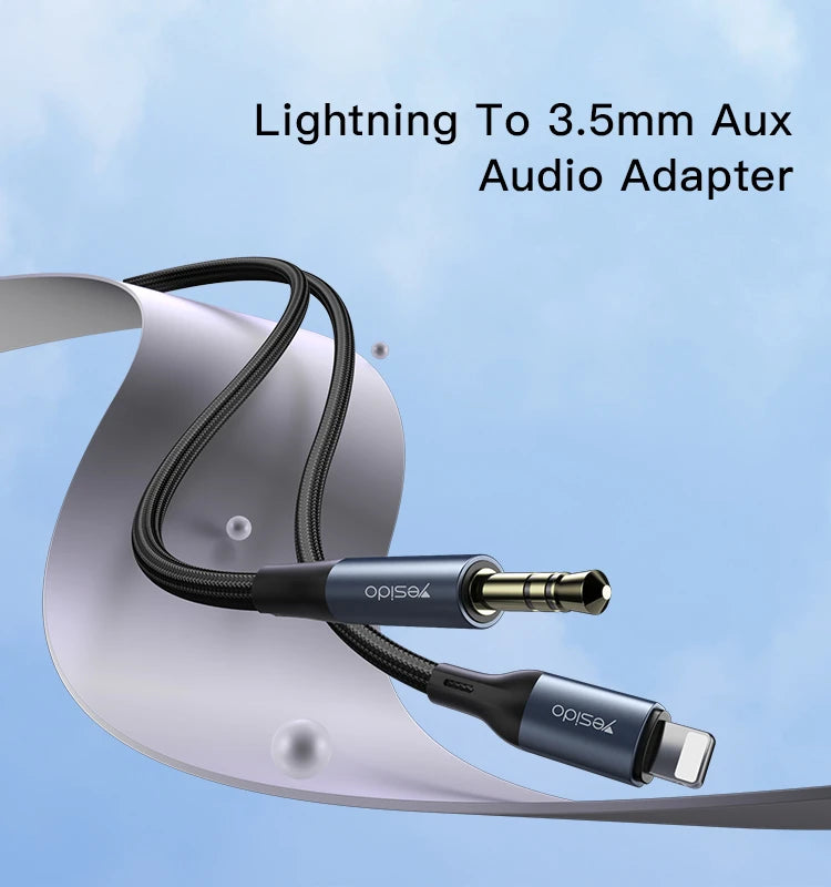 YESIDO YAU35 3.5MM for Lightning AUX Cable - كيبل صوت - من أيفون الى 3.5 مم