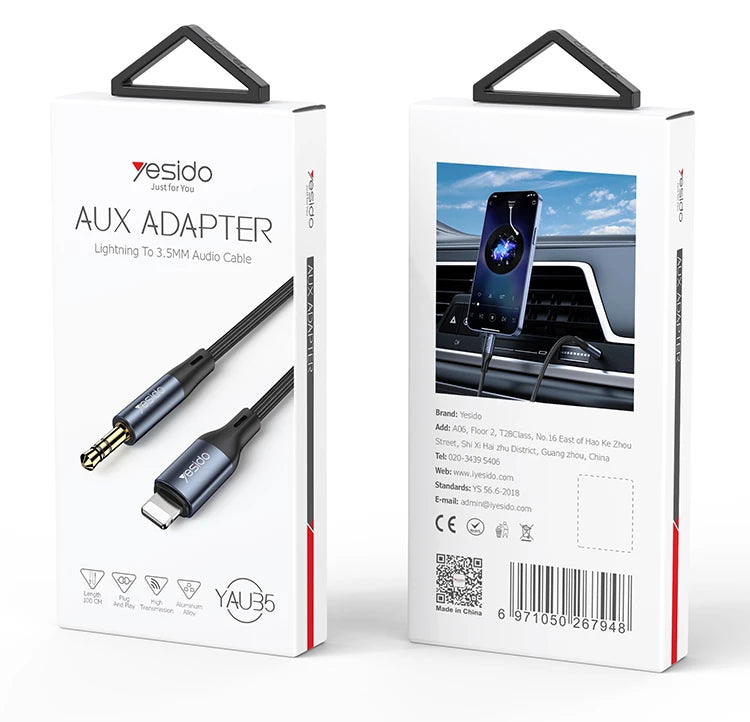 YESIDO YAU35 3.5MM for Lightning AUX Cable - كيبل صوت - من أيفون الى 3.5 مم