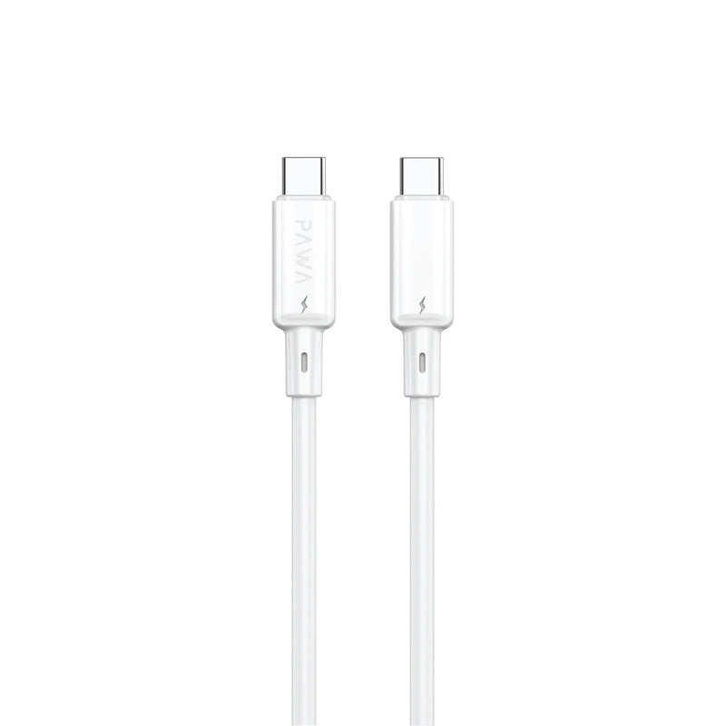 Pawa 3A USB-C TO USB-C Quick Charging PVC Cable PW122 - White -  سلك شحن - باوا - تايب سي الي  تايب سي - طول 1.2 متر - قوة 60 واط - كفالة 12 شهر