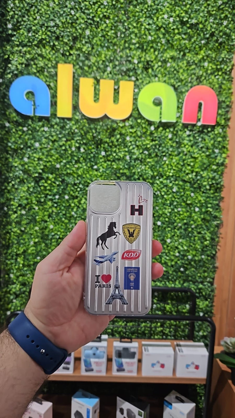 Noufa Silver Phone Case - كفر مع ستيكرز طباعة من اختياركم - الكفر + التصميم + البروفة + الطباعة - سيتم التواصل معكم لتحديد الكلمات والصور