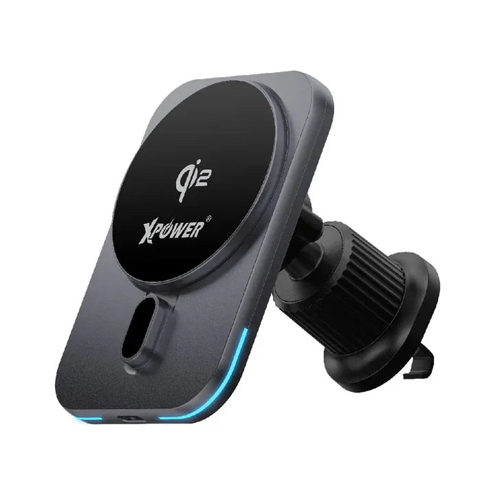 XPower 15W 3in1 Wireless Charging Car Mount Holder - Grey [A] - ستاند سيارة - 3 في 1 - شاحن وايرلس - قوة 15 واط - متعدد - فتحة المكيف - ديكور - جام