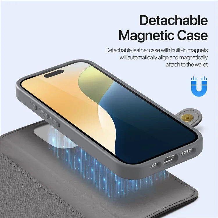 DUX DUCIS  2-in-1 Lawa Series MagSafe Case for iPhone 16/16 Plus/16 Pro/16 Pro MAX - Grey -  كفر حماية عالية + محفظة للبطاقات والنقود + علاق - مع ماغ سيف