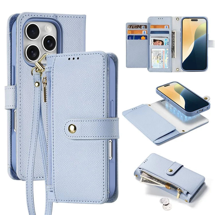 DUX DUCIS  2-in-1 Lawa Series MagSafe Case for iPhone 16/16 Plus/16 Pro/16 Pro MAX - Baby Blue -  كفر حماية عالية + محفظة للبطاقات والنقود + علاق - مع ماغ سيف