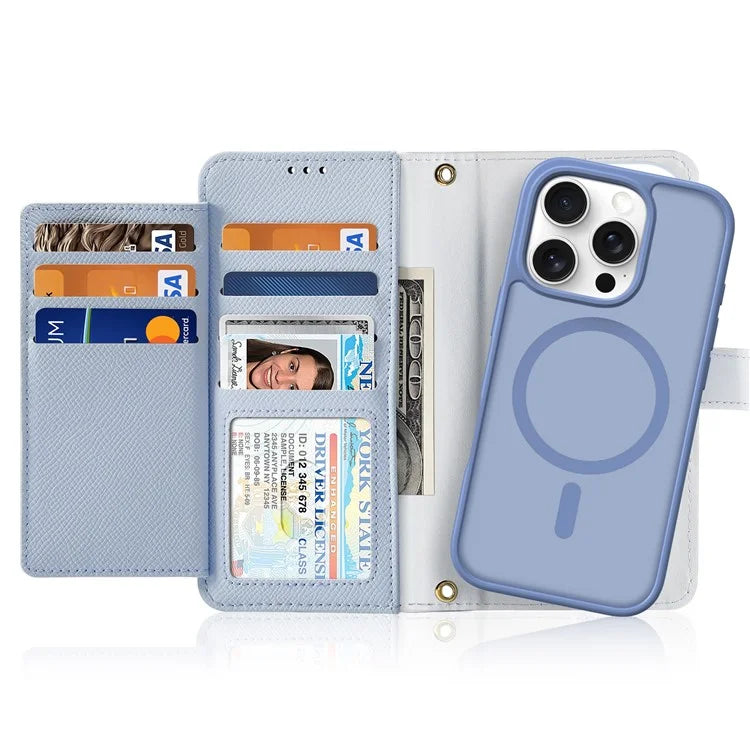 DUX DUCIS  2-in-1 Lawa Series MagSafe Case for iPhone 16/16 Plus/16 Pro/16 Pro MAX - Baby Blue -  كفر حماية عالية + محفظة للبطاقات والنقود + علاق - مع ماغ سيف