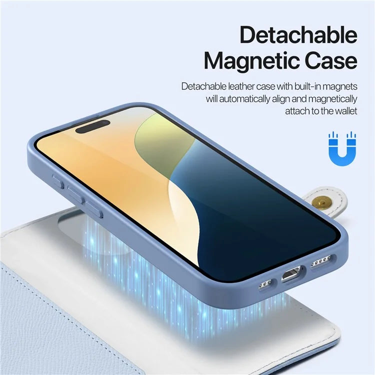 DUX DUCIS  2-in-1 Lawa Series MagSafe Case for iPhone 16/16 Plus/16 Pro/16 Pro MAX - Baby Blue -  كفر حماية عالية + محفظة للبطاقات والنقود + علاق - مع ماغ سيف