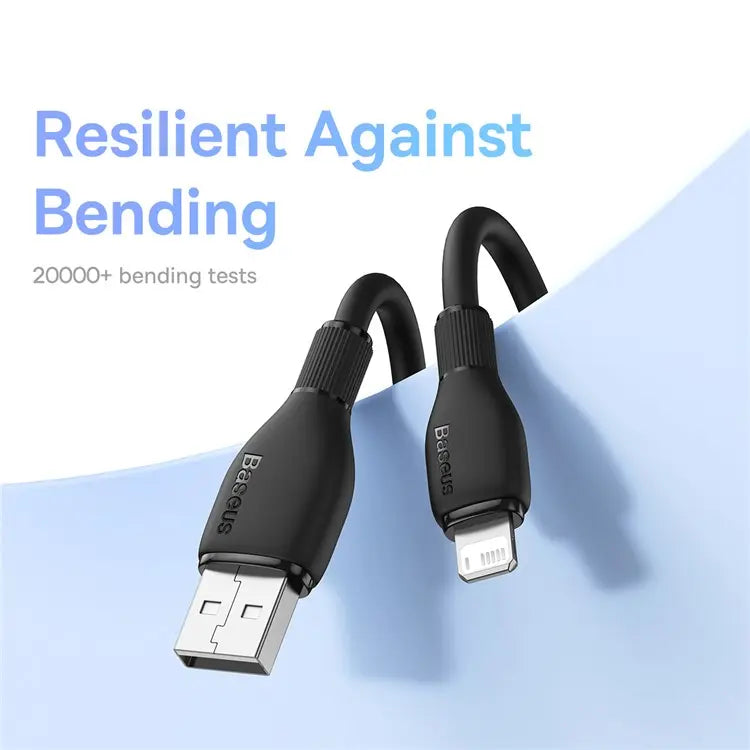 BASEUS Pudding Series Fast Charging Data Cable USB to iP 2.4A 1.2m Charging Cord Support 480Mbps Transmission - Black- سلك شحن ايفون - بيسوس - طول 1.2 سم - كفالة 12 شهر